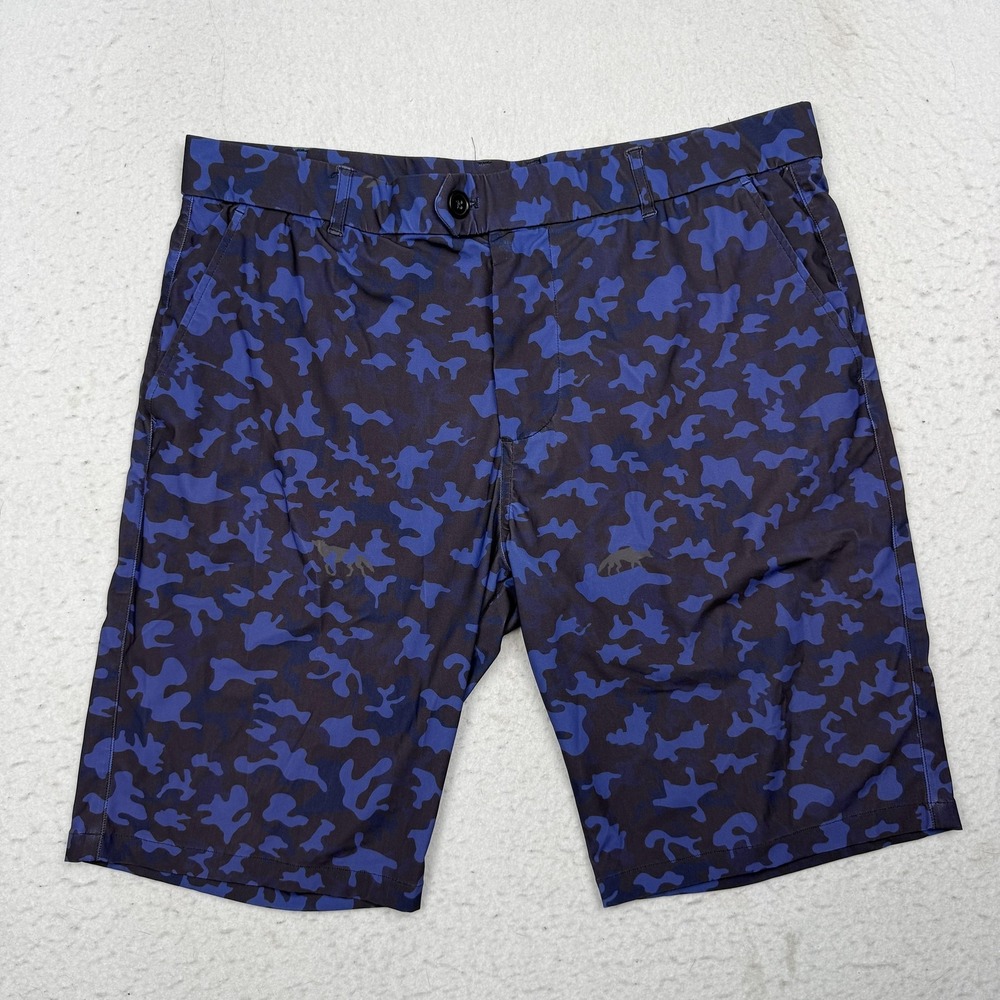 Greyson Shorts Mens 35 Blue Camo Chino Golf Performance Stretch 10 Inseam Casual